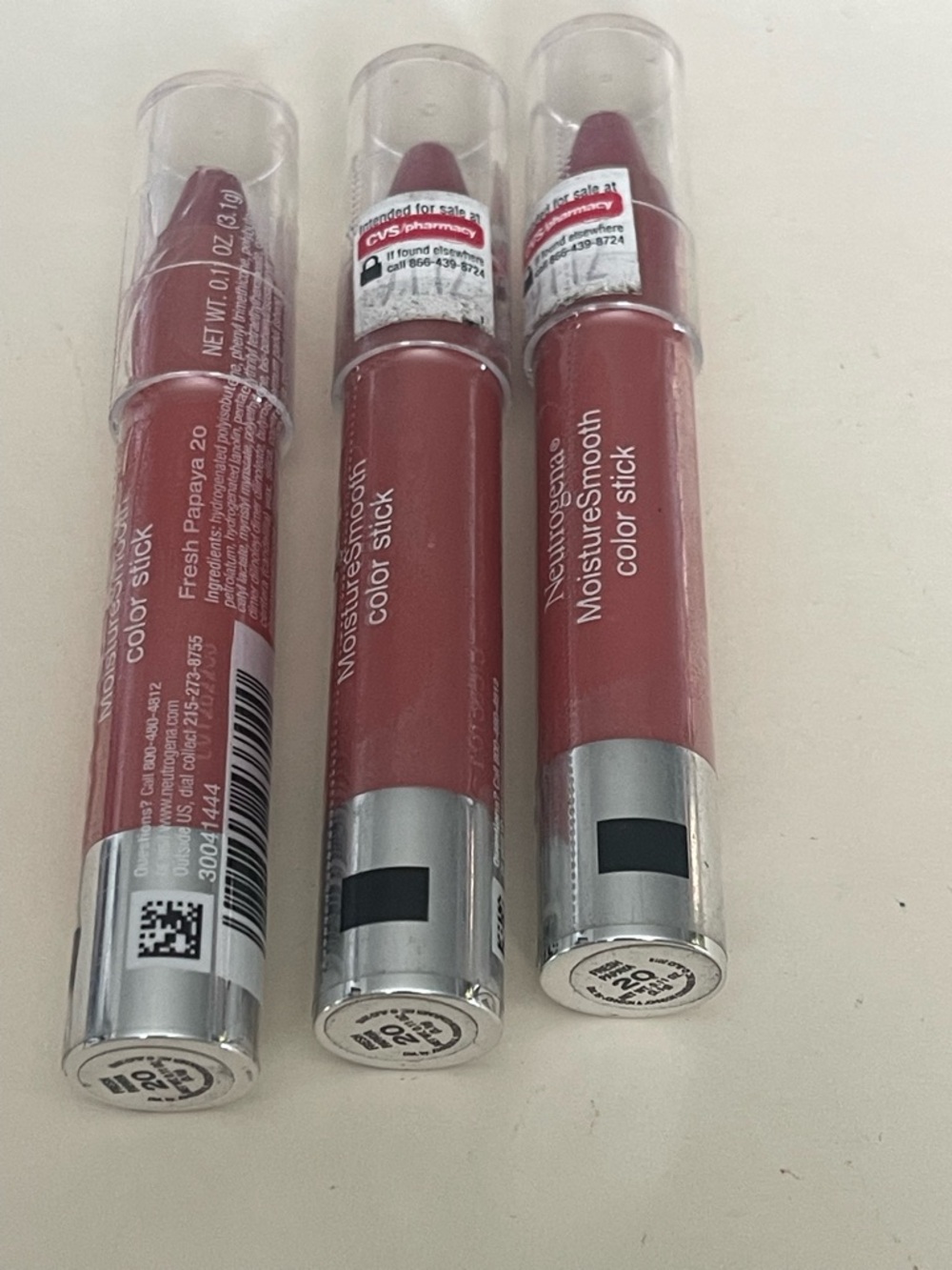 3 Neutrogena  Color Stick, FRESH PAPAYA 20  - NEW SEALED